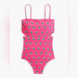 NEW J. Crew Printed cutout one-piece swimsuit in Sweet Fuschia Multi BY484 S
